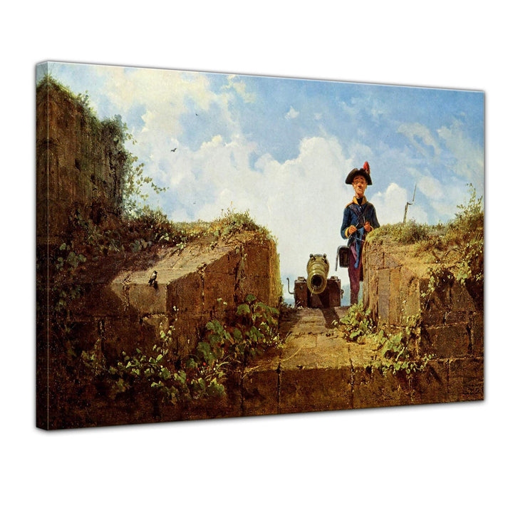 Bilderdepot24 Bild auf Leinwand | Carl Spitzweg Der strickende Vorposten in 80x60 cm als Wandbild |