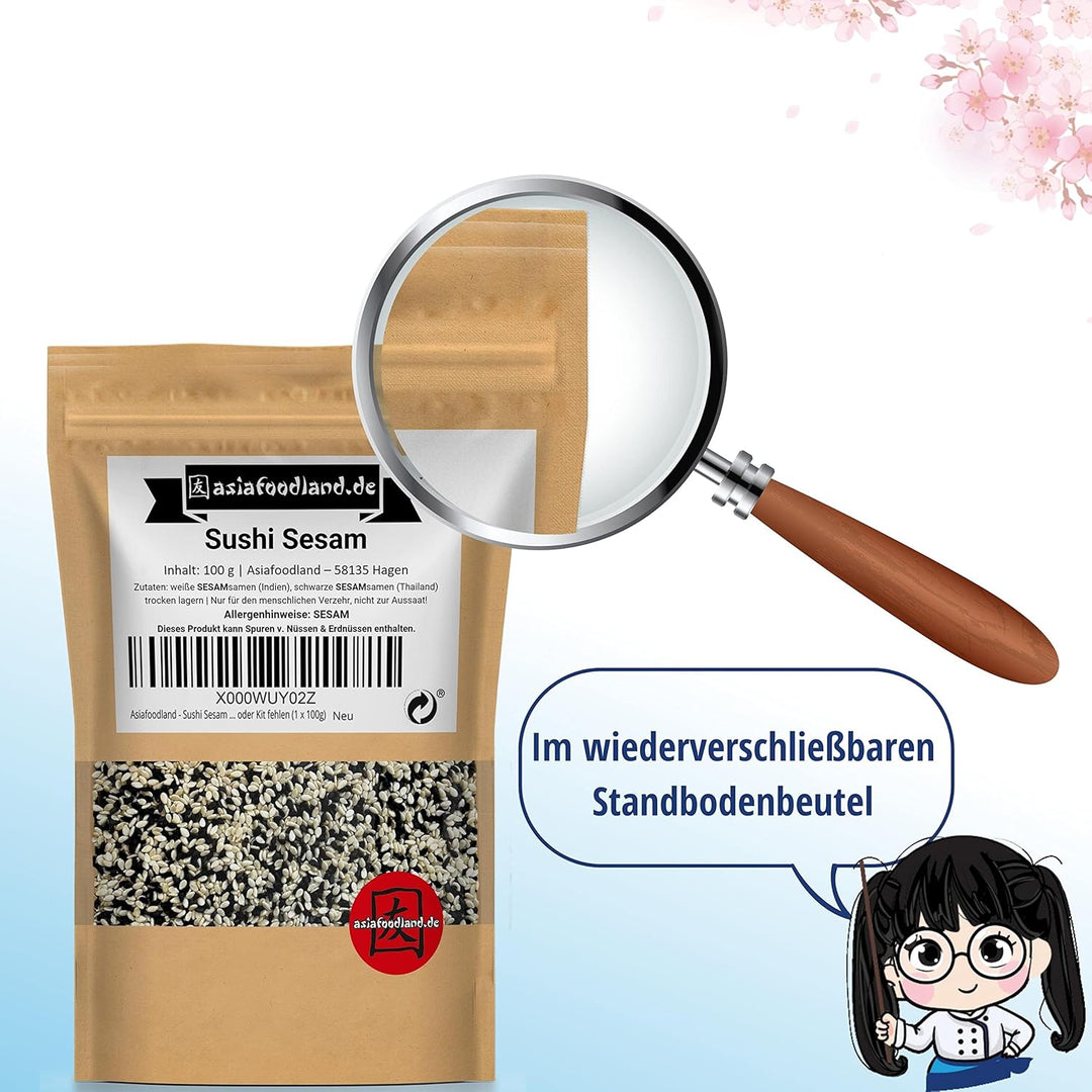Asiafoodland - Sushi Sesam Mix - weisser und schwarzer Sesam für Inside Out und California Rolls - s