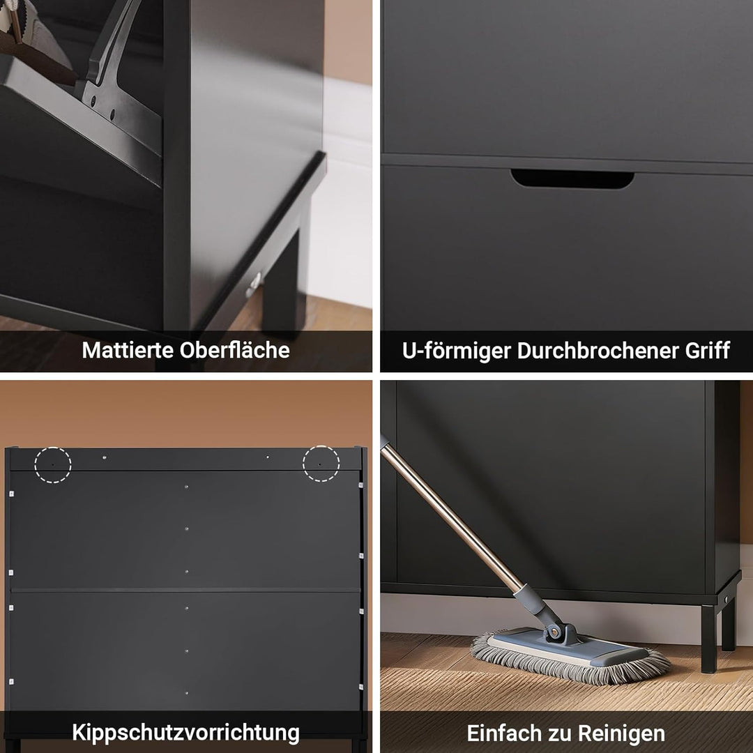 SoBuy Schuhschrank schmal mit 4 Klappen platzsparender Schuhkipper Hoch Kommode mit 4 Ablagen Schuhr