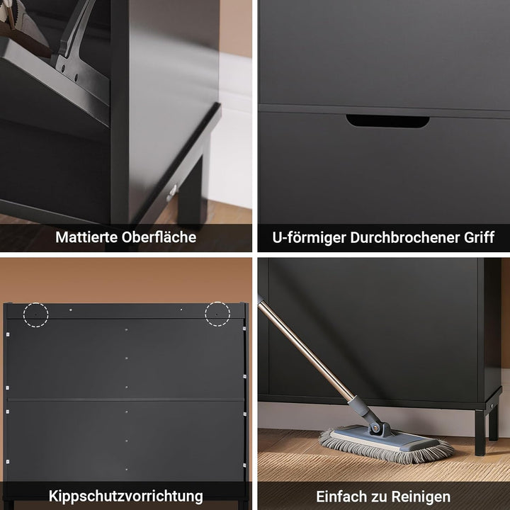 SoBuy Schuhschrank schmal mit 4 Klappen platzsparender Schuhkipper Hoch Kommode mit 4 Ablagen Schuhr