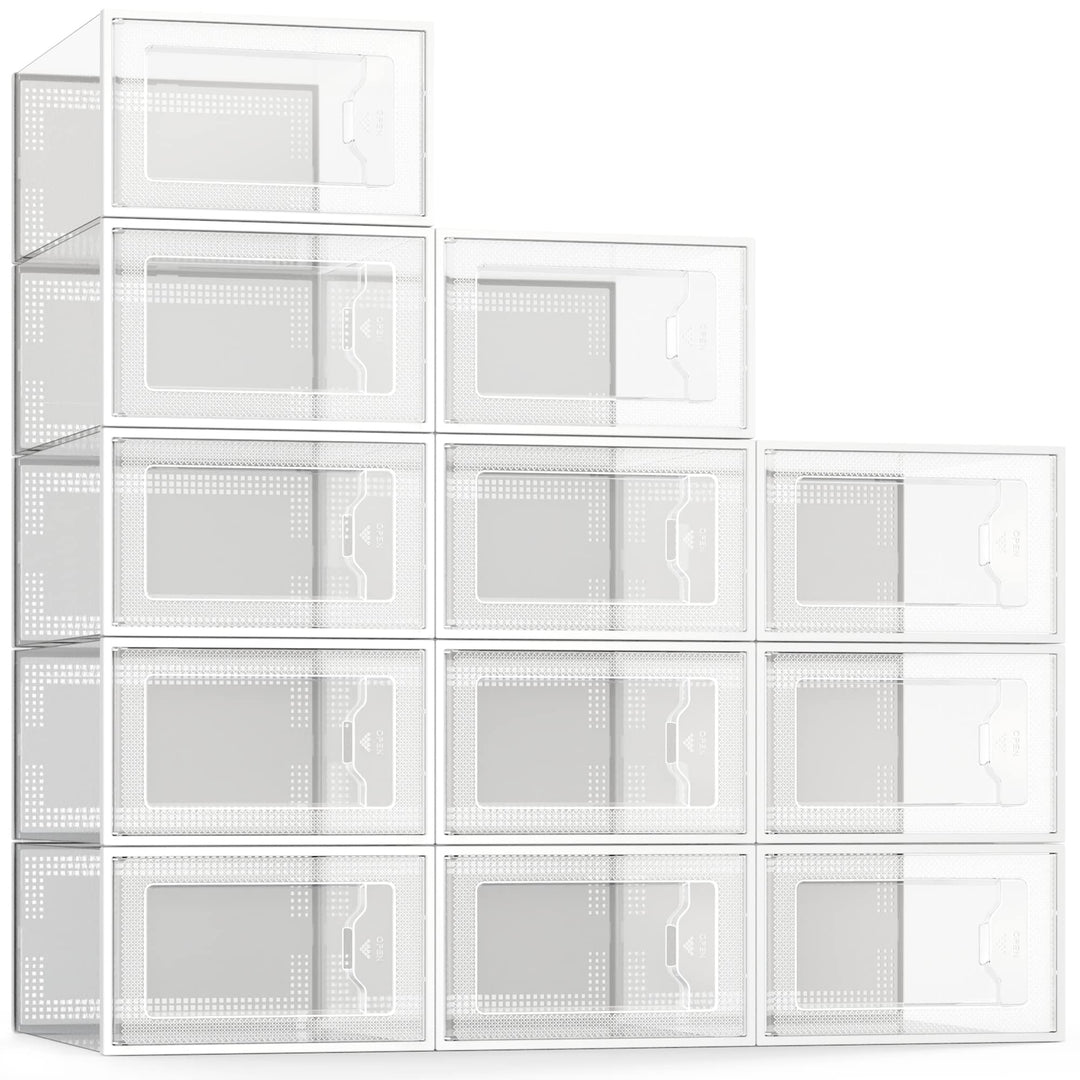 SEE SPRING 12er Set faltbare Schuhboxen Organizer, stapelbar - Für Schuhe bis Grösse 44 - Kunststoff