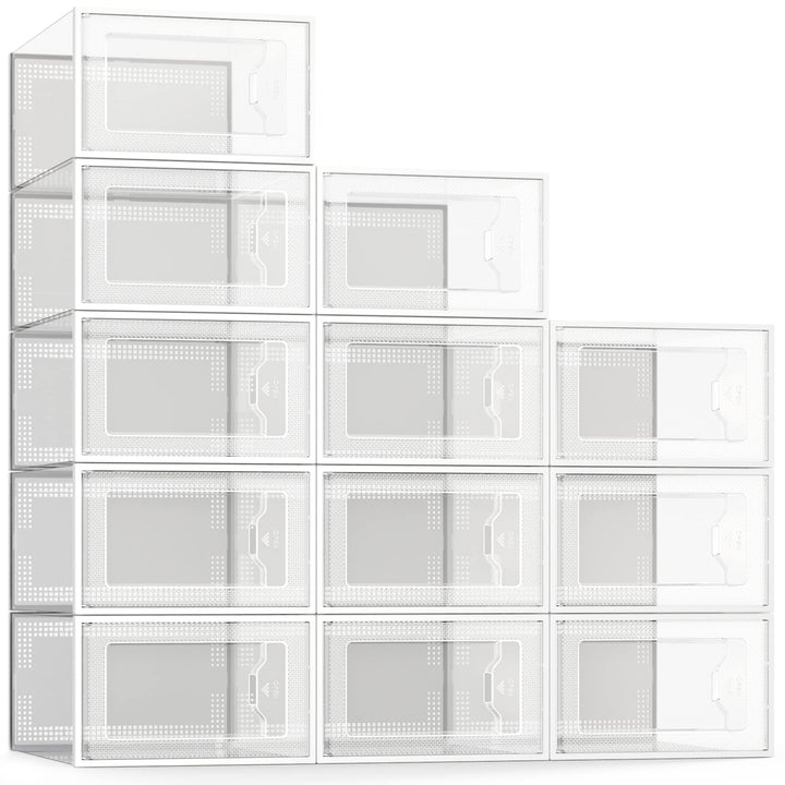 SEE SPRING 12er Set faltbare Schuhboxen Organizer, stapelbar - Für Schuhe bis Grösse 44 - Kunststoff