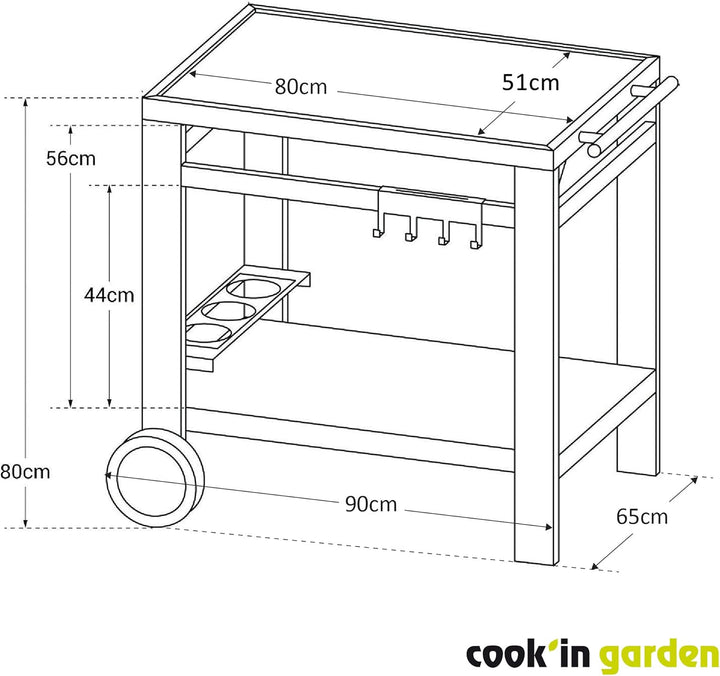 Cook'in Garden Media M Gartenwagen für Grill/Plancha/Arbeitsplatte – L 93,5 × B 67 × H 80,5 cm