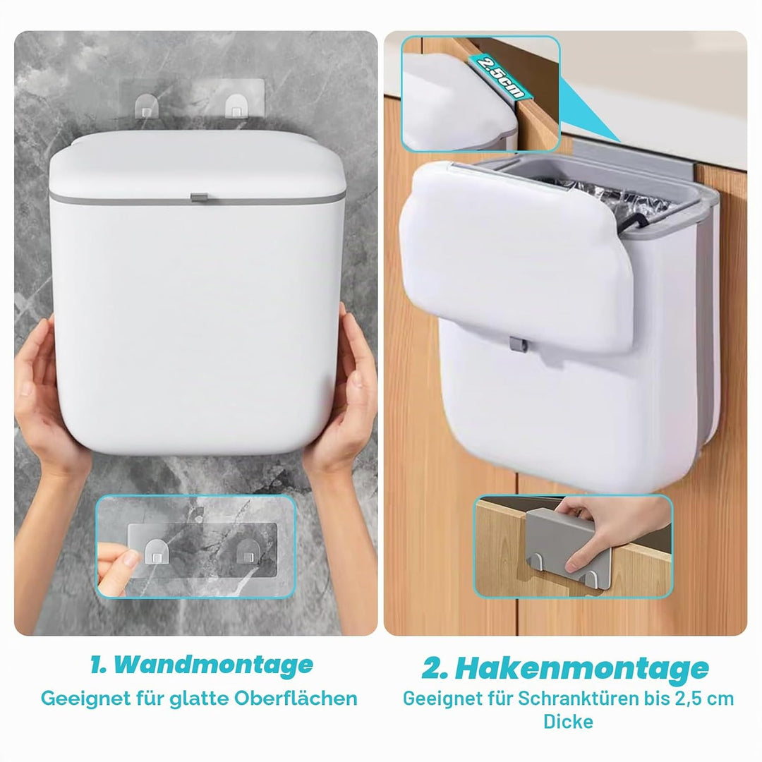 Hängend Mülleimer Küche, Faltbarer Abfalleimer Küche Wasserdicht mit Deckel 10L, PP+TPA, für Camping