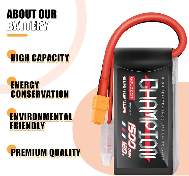 GOLDBAT Champ Series RC Batterie 1500 mAh 14,8V 4S 120C LiPo Batterie Pack mit XT60 Stecker für RC H