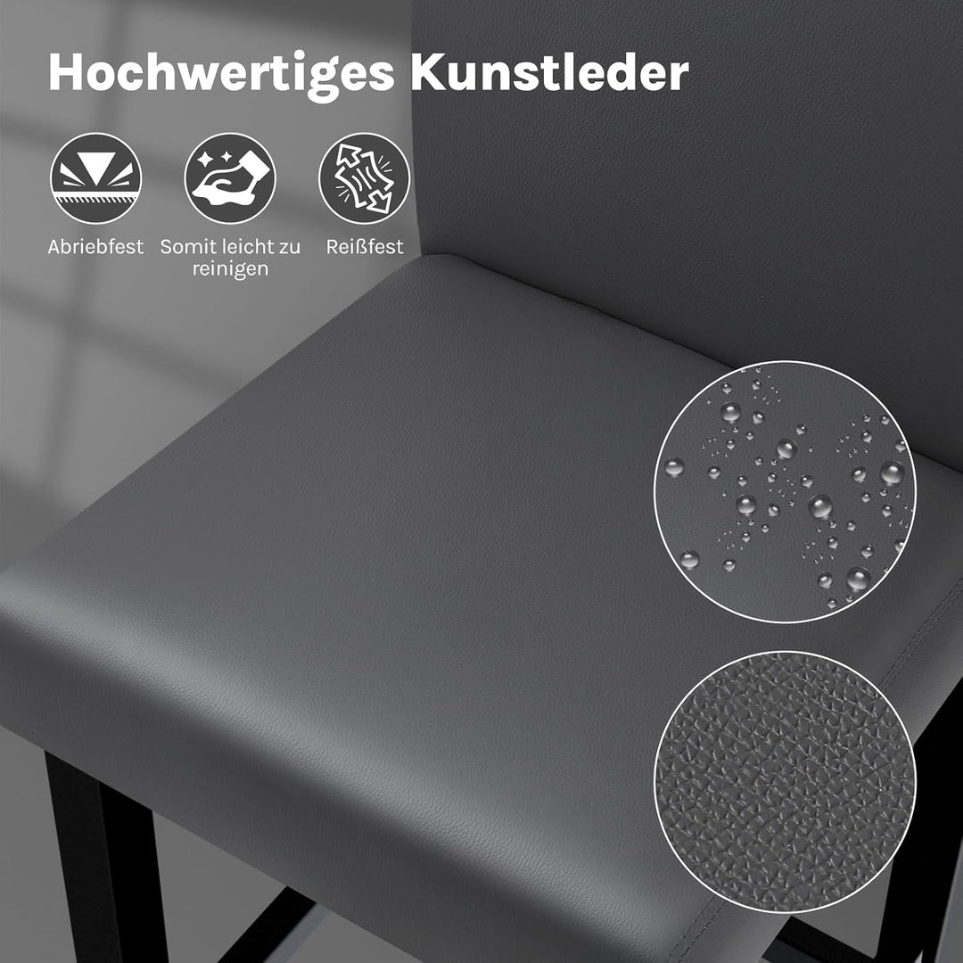 WOLTU Barhocker 2er Set, mit Lehne, Massivholz+Kunstleder, Grau | Barstuhl mit Fussstütze, Bistrostu