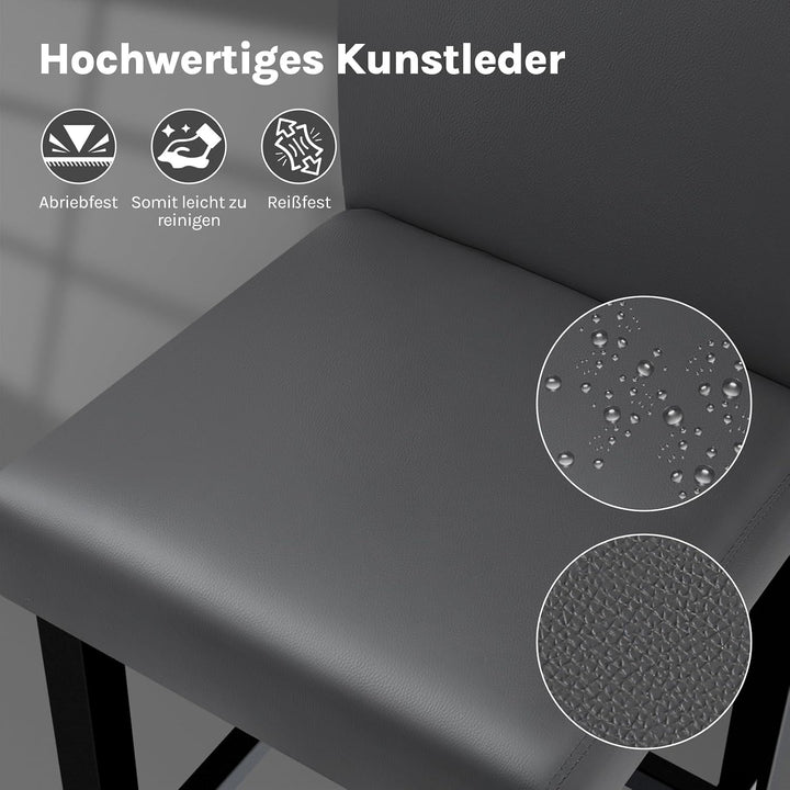 WOLTU Barhocker 2er Set, mit Lehne, Massivholz+Kunstleder, Grau | Barstuhl mit Fussstütze, Bistrostu