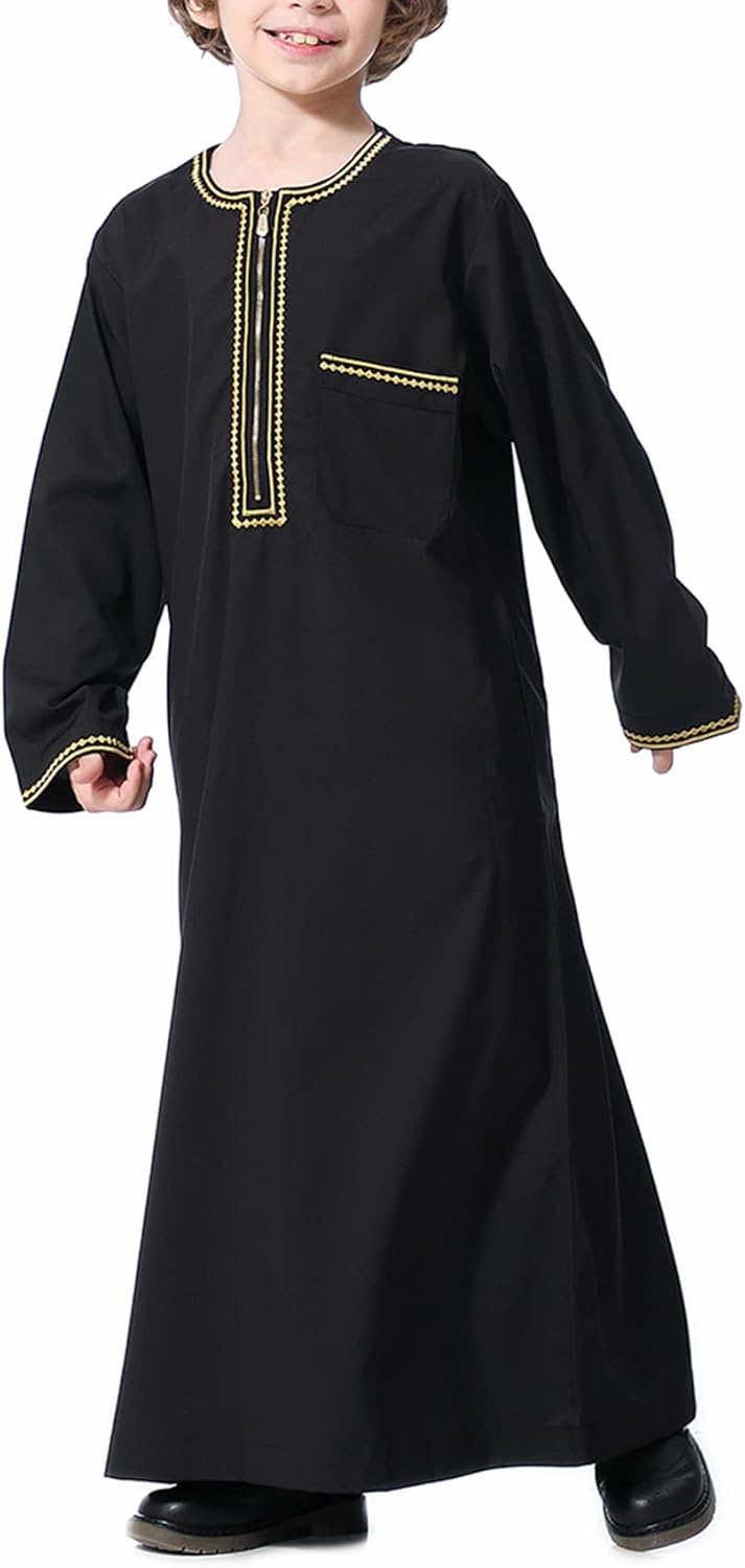 KRUIHAN Jungen Jubba Thobe,Langarm Kinder Abaya Kaftan,Arabische Robe mit Reissverschluss für Jungen