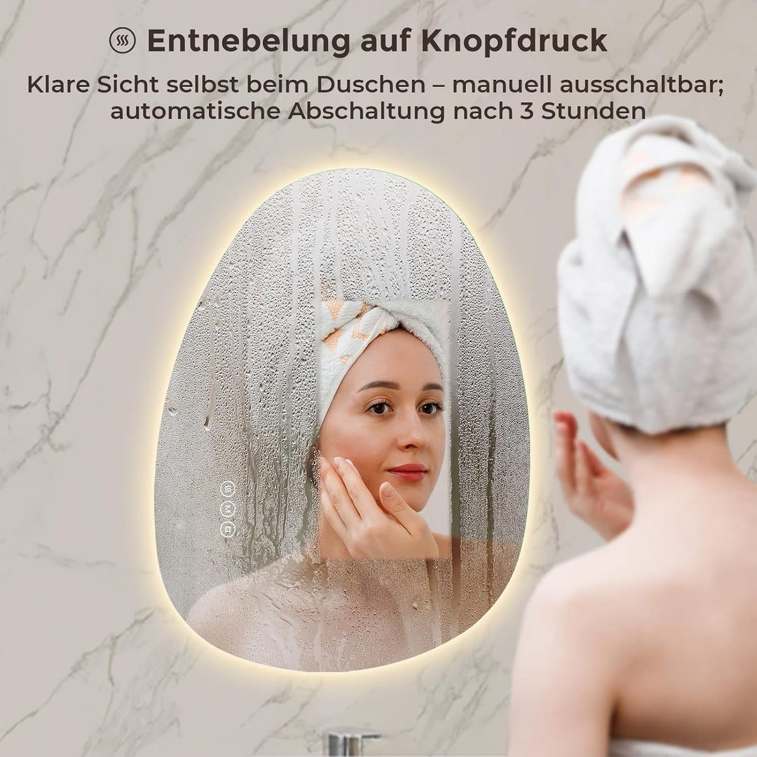 S'AFIELINA Spiegel mit Beleuchtung Asymmetrischer LED Badspiegel 60 × 45 × 2,5 cm (H × B × T) mit To