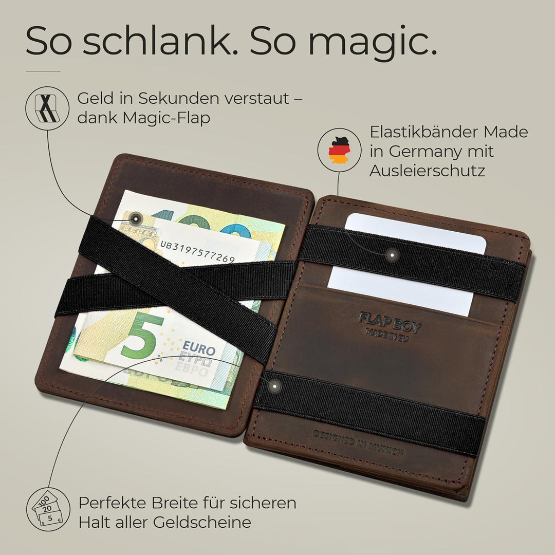 Jaimie Jacobs Flap Boy AirTag Edition Magic Wallet mit Münzfach Echtleder (Büffelleder Dunkelbraun),