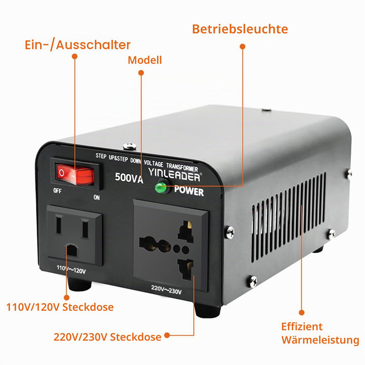 Yinleader 500W 230V bis 110V USA Spannungswandler Ringkern-Transformator 500VA - In: 110V oder 220V