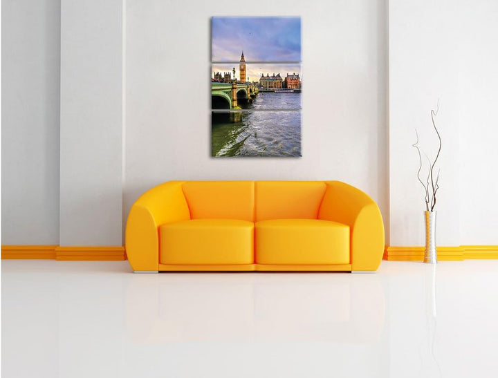 Pixxprint Themse London Big Ben als Leinwandbild/Grösse: 3 Teilig (120x80) cm/Wandbild/Kunstdruck/fe