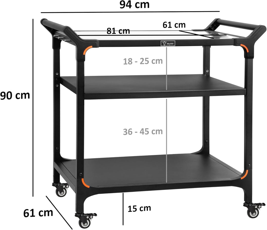BBQ-Toro Grillwagen 94 x 61 x 90 cm | Schwarz | Grilltisch mit grosser Arbeitsfläche | Grill Beistel