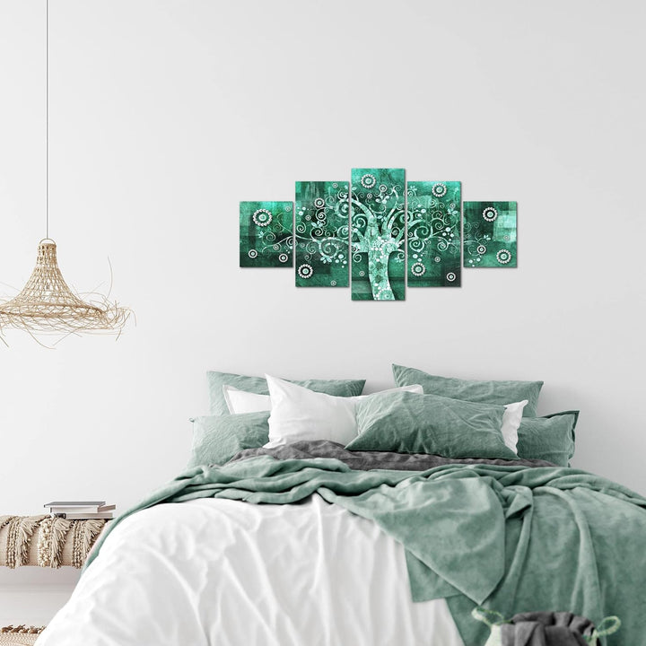 Runa Art Wandbilder Gustav Klimt Baum des Lebens 5 Teilig Bild auf Vlies Leinwand Deko Wohnzimmer Sc