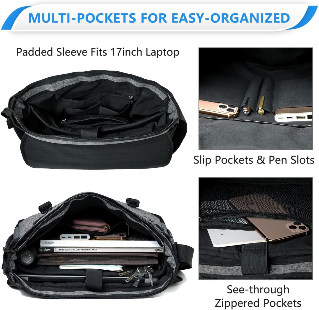 VASCHY Umhängetaschen Herren, Wasserabweisend 17 Zoll Laptop Schultertasche Laptoptaschen mit Gepols