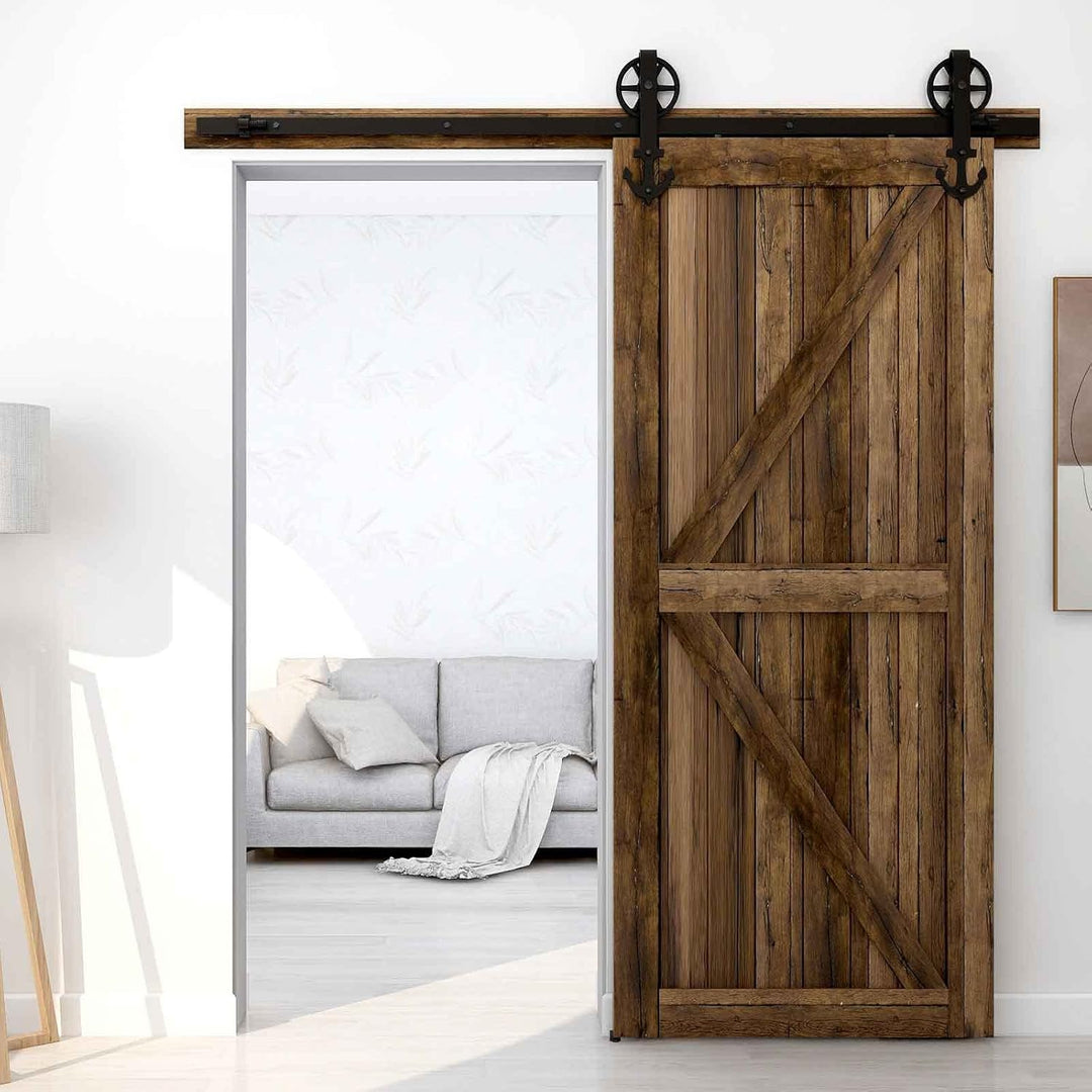 201cm/6.6FT Vintage Spoke Industrial Rad Schiebetür Barn Holz Innen Tür Schiebetürbeschlag Set Schie
