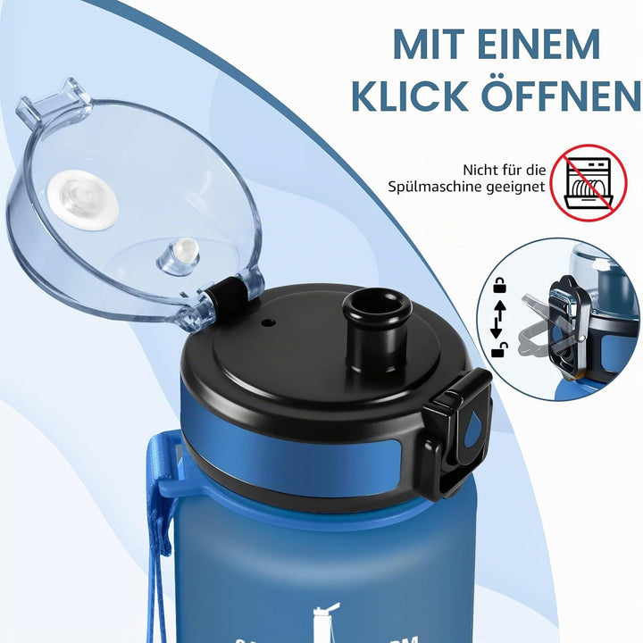 HoneyHolly Trinkflasche 1500ML, Sportflasche mit Filter, Wasserflasche, Auslaufsicher mit Zeitmarkie