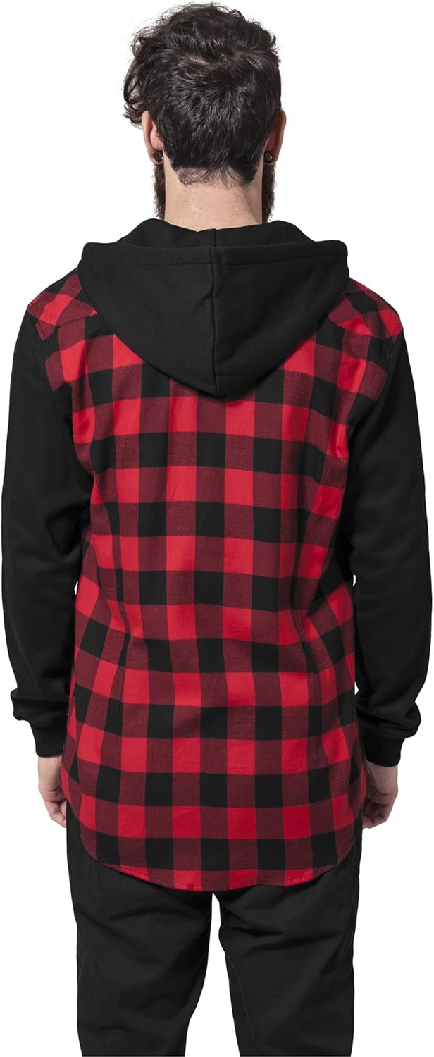 Urban Classics Hooded Checked Flanell Männer Flanellhemd schwarz/rot Basics, Streetwear S Blk/Red/Bl