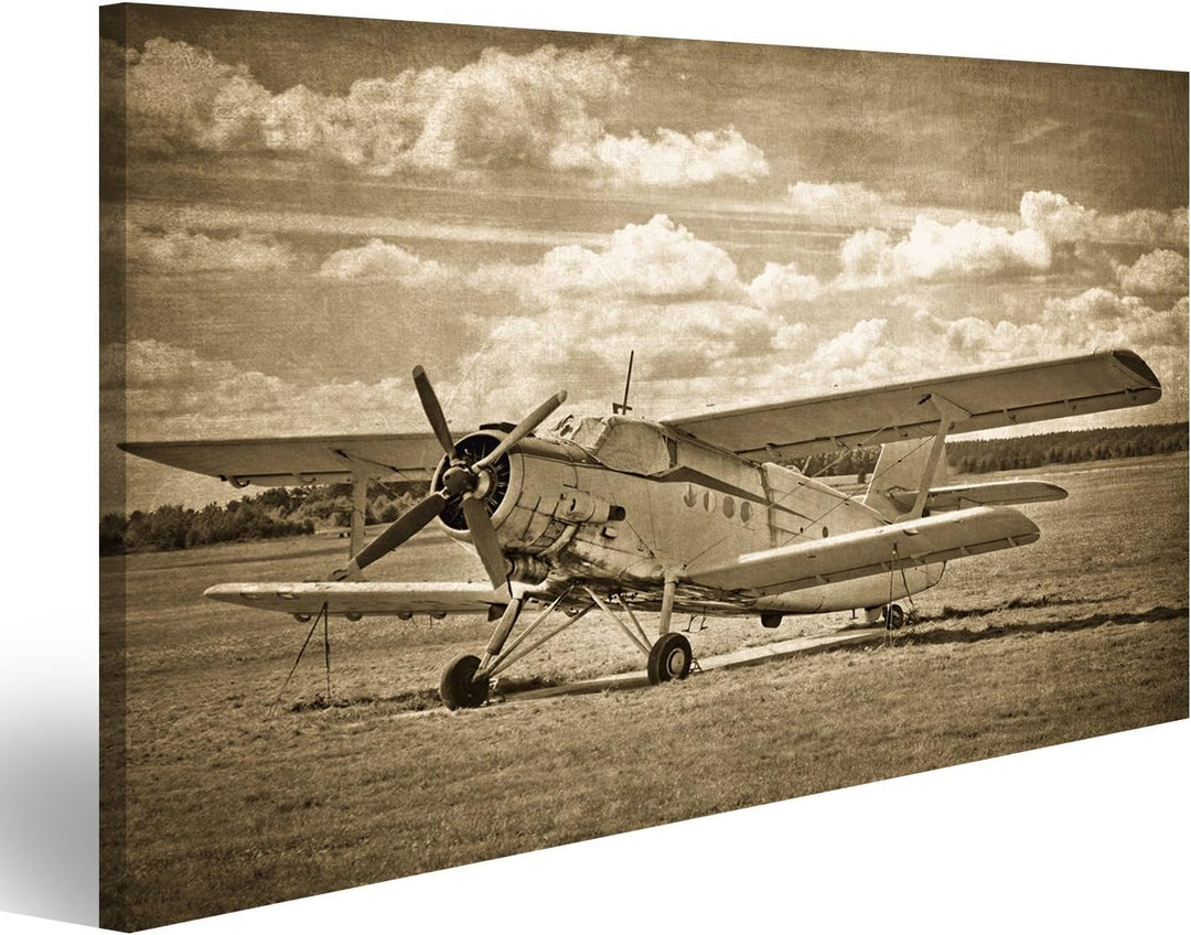 islandburner Bild Bilder auf Leinwand Altes Flugzeug, Doppeldecker Wandbild, Poster, Leinwandbild JB