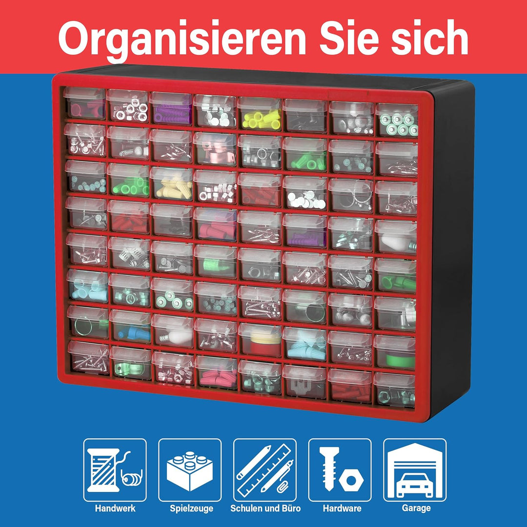 Akro-Mils 10164 64-Drawer Plastic Drawer Storage Cabinet for Garage Organization, Lego Storage, Teac