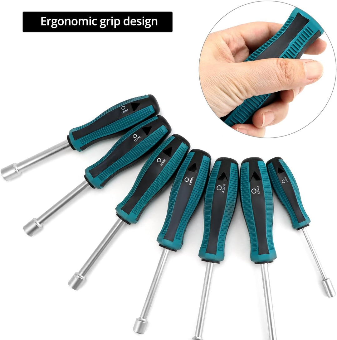 QWORK® 7 Stück Steckschlüssel Schraubendreher, 6-12mm Innensechskantschlüssel, für Aussensechskantsc