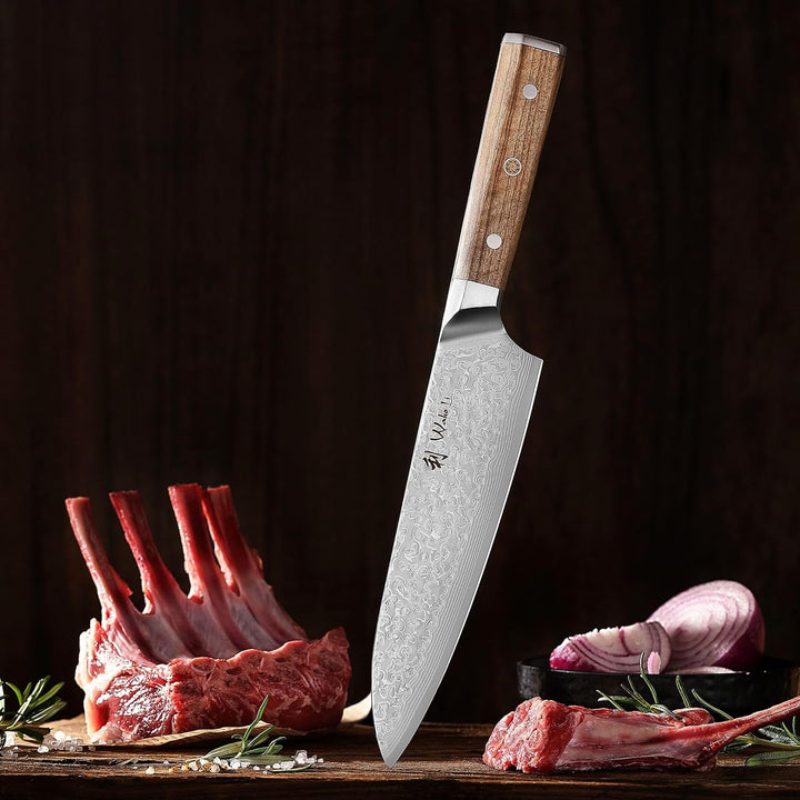 Wakoli Oribu Messer Küchenmesser 20 cm Klinge – Kochmesser aus 67 Lagen Damaststahl mit VG-10 Kern,