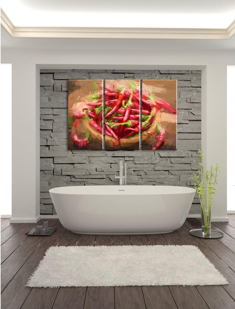 Pixxprint Scharfe Chilishoten Pinsel Effekt 3-Teiler Leinwandbild 120x80 Bild auf Leinwand