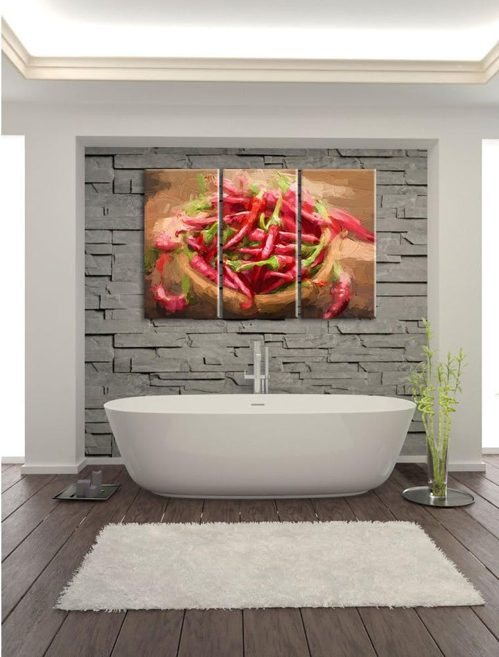 Pixxprint Scharfe Chilishoten Pinsel Effekt 3-Teiler Leinwandbild 120x80 Bild auf Leinwand