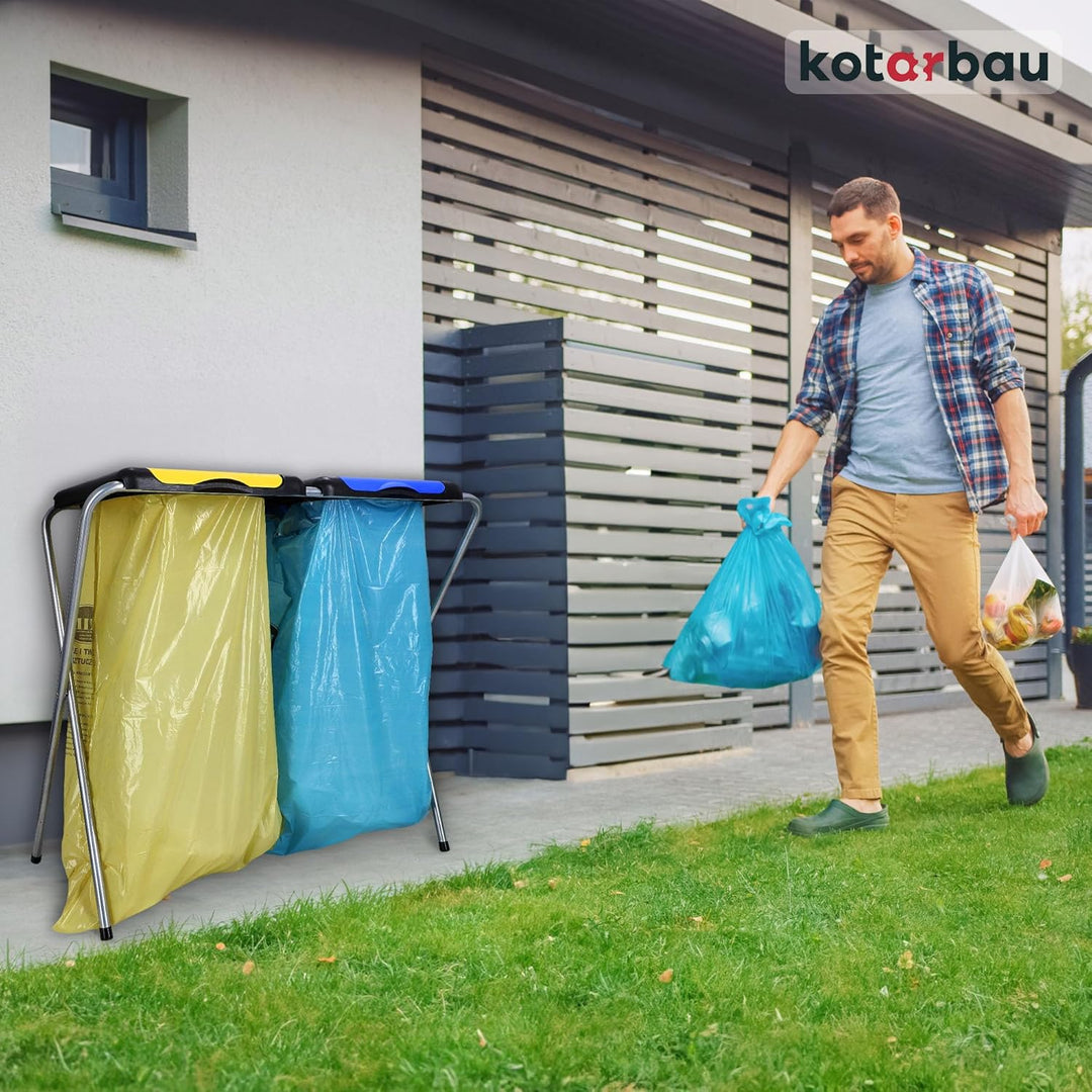 KOTARBAU® Müllsackständer Doppelt Müllbehälter 33 x 77 x 85 cm Blau Gelber Sack Ständer Metall Plast