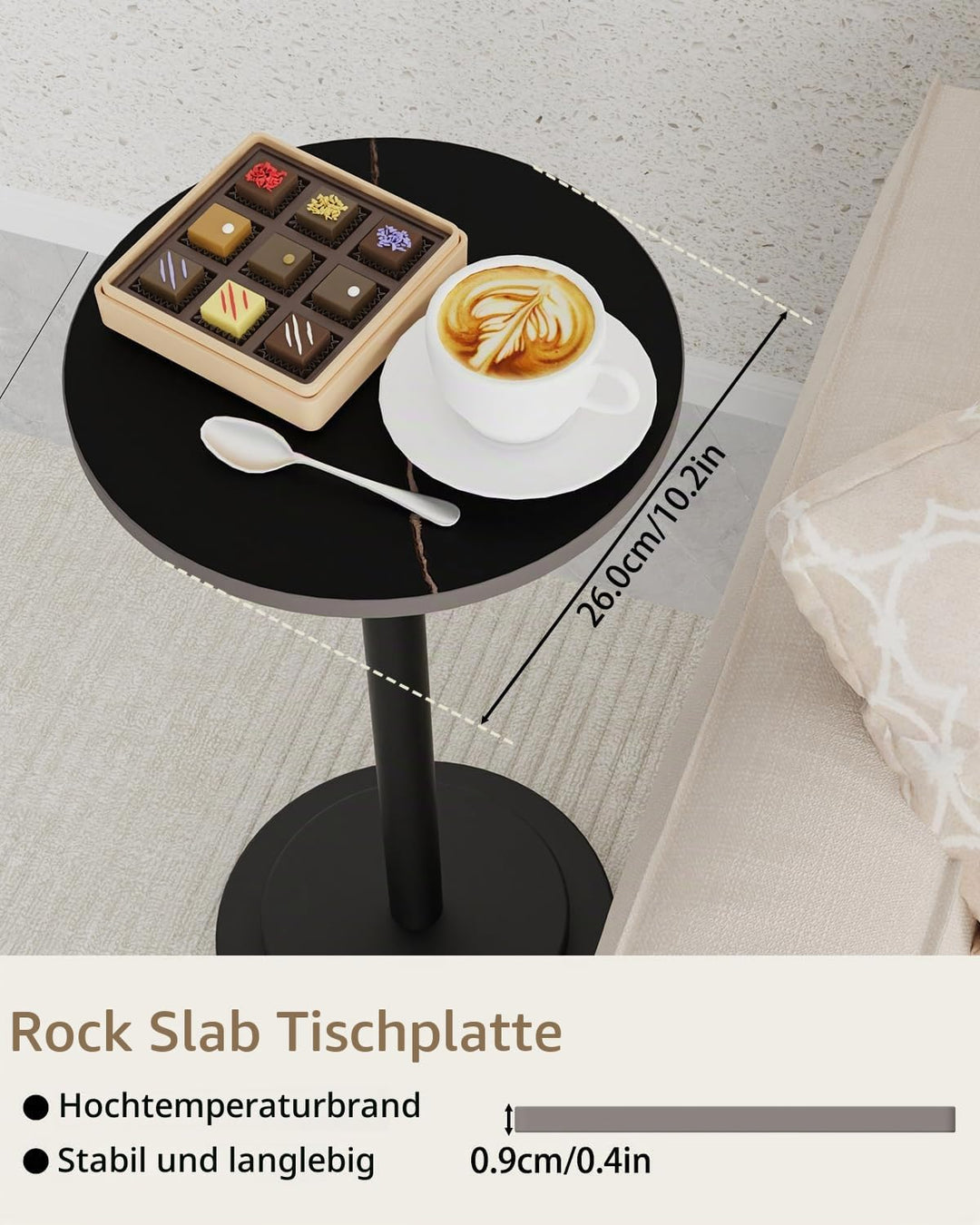 Rund Beistelltisch, Höheneinstellbar Klein Metall Couchtisch, für Balkontisch, Nachttisch, Beistellt