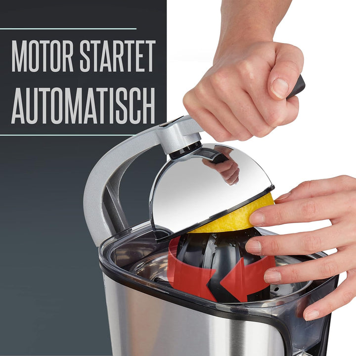 HEINRICHS elektrische Edelstahl Zitruspresse Juicer inkl. Fliessstopfunktion professioneller Hebelar