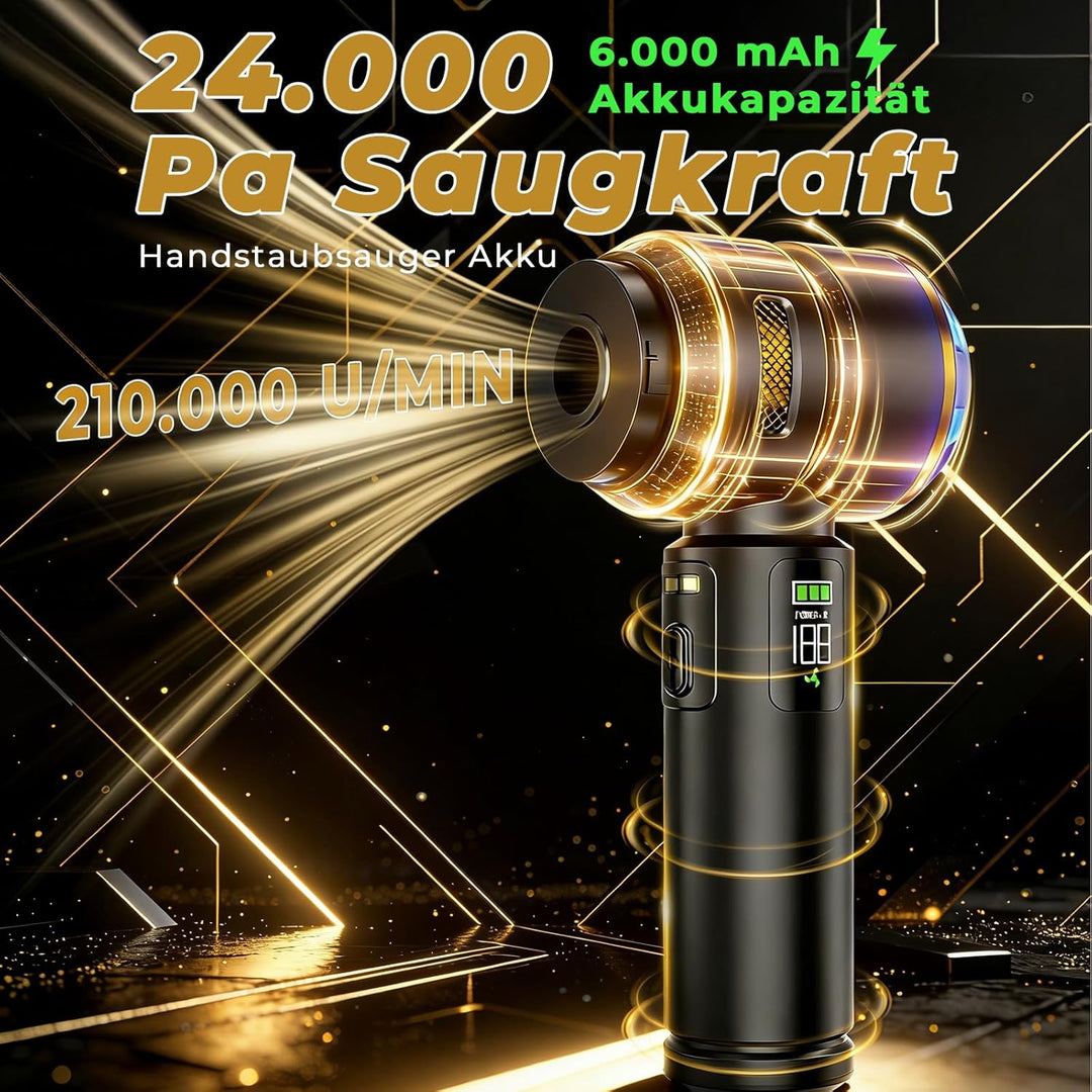 HOVIN Handstaubsauger Akku - 24000PA Autostaubsauger Akku,（CE-Kennzeichnung）,3-Gang Autostaubsauger