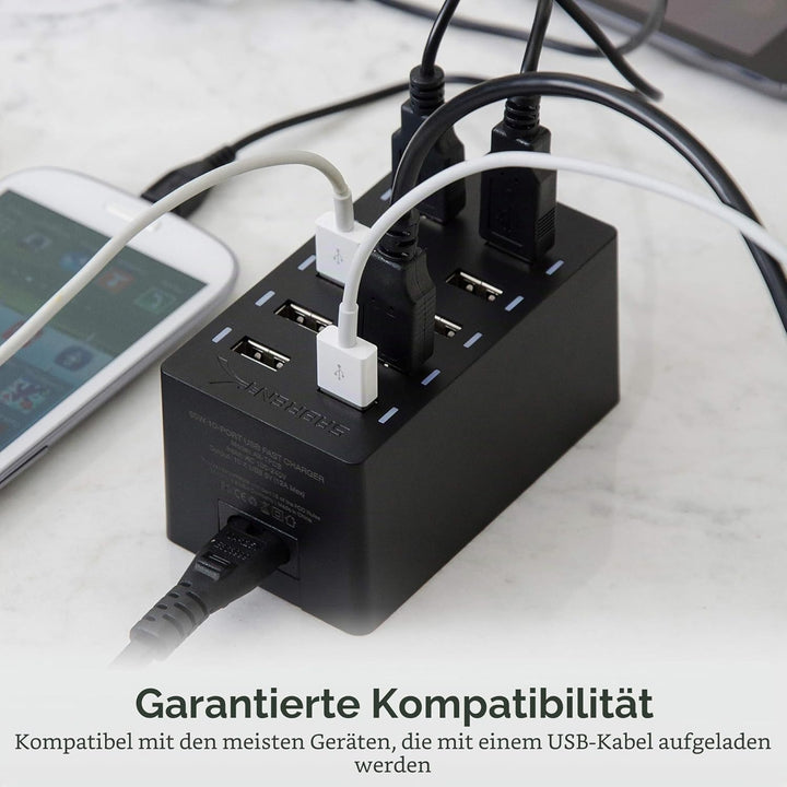 SABRENT USB Ladegerät, 60Watt 10ports USB-Schnellladegerät Ladestation Mehrfach, mit Netzteil, Lades