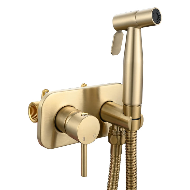 Tecmolog Bidet WS024J2F2 Tragbarer Bidet-Sprüher-Set, Warm und Kalt, Gebürstetes Gold