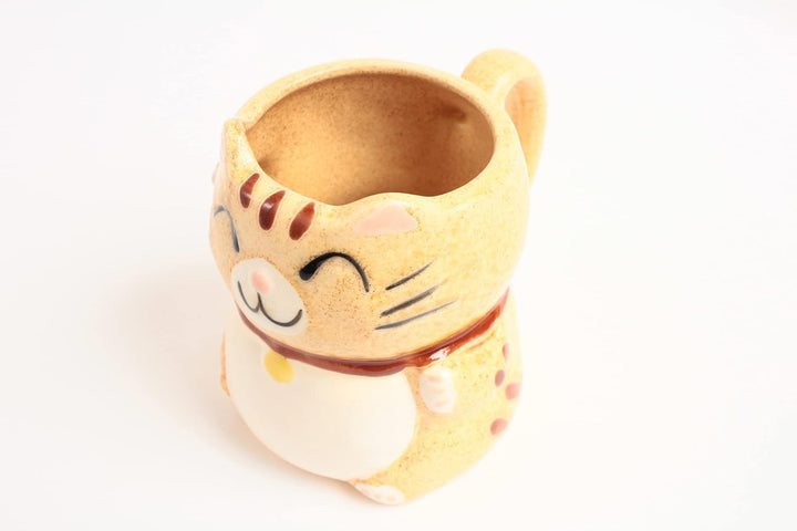 Mino ware Tasse, japanische Keramik, Manekineko-Katze, hergestellt in Japan (Import Japan), Honiggel