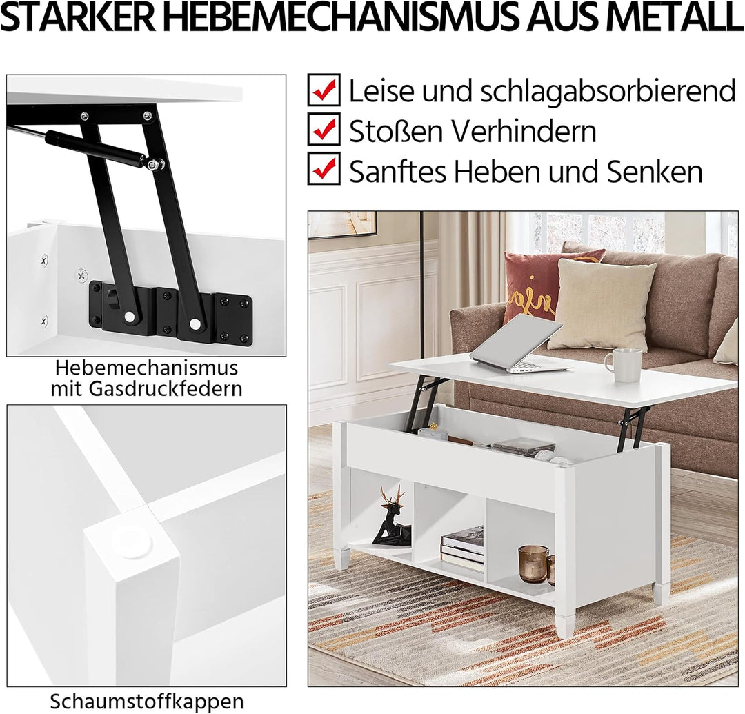 Yaheetech Couchtisch höhenverstellbar Kaffeetisch mit hebeplatte Hubtisch versteckter Stauraum Beist