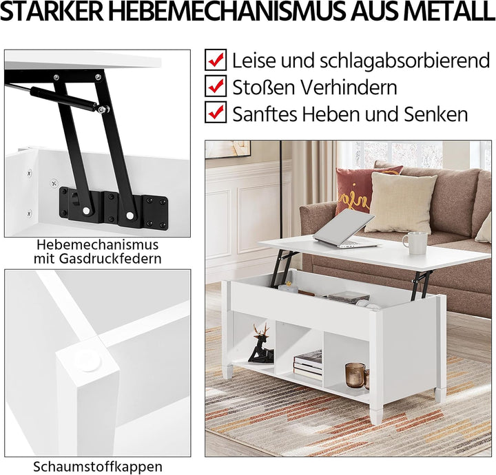 Yaheetech Couchtisch höhenverstellbar Kaffeetisch mit hebeplatte Hubtisch versteckter Stauraum Beist