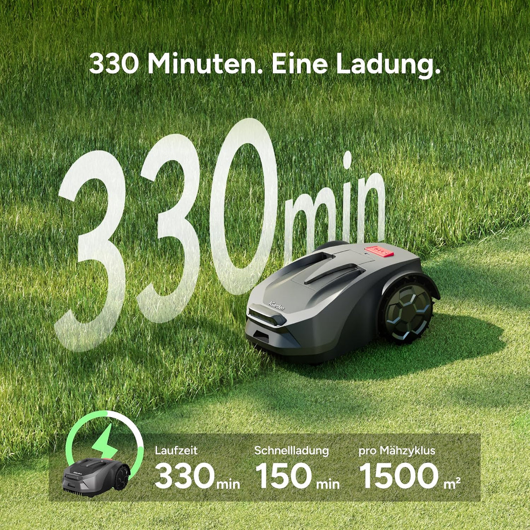 iGarden R55 Mähroboter ohne Begrenzungskabel für 1.500 m², 330 Min. extra Lange Laufzeit, präzise Na