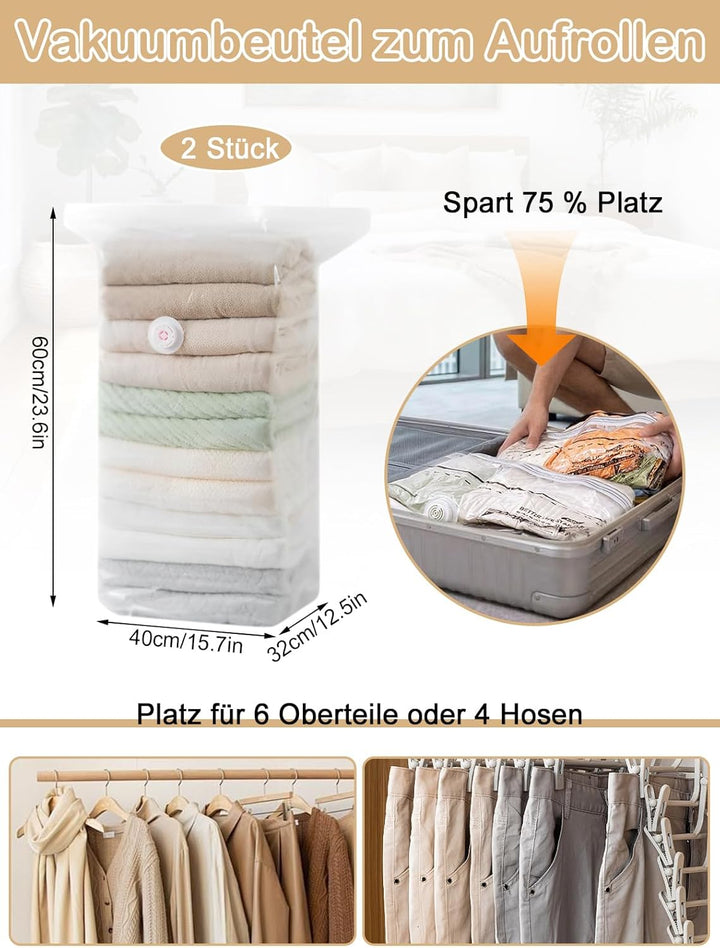 2 Stück Unterbett Aufbewahrungsbox, 2 Stück Durchsichtige Aufrollen Vakuumbeutel, 50L Faltbare Unter