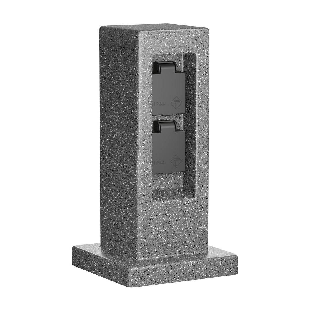 ledscom.de Garten Steckdosensäule Pock für aussen, IP44, 2-Fach, anthrazit (Stein-Optik), eckig, 30