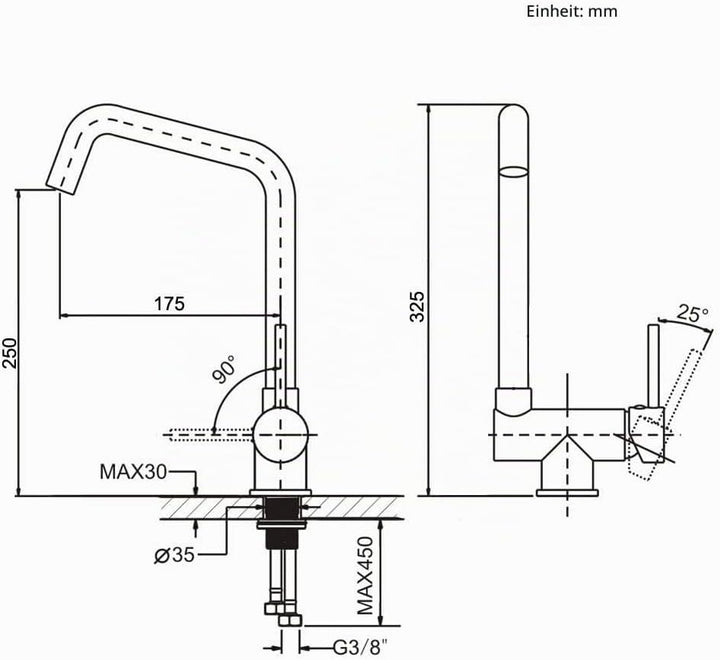 ONECE Vorfenstermontage Küchenarmatur Schwarz, Wasserhahn Küche Klappbar mit 2 Strahlarten, Armatur