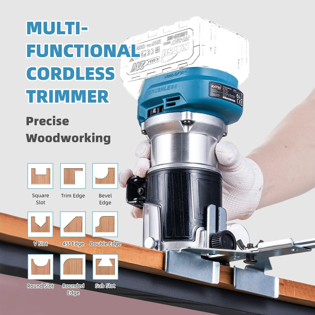 KATSU Akku-Holzschneider Laminator Router Joiners Tool 18V mit 3 Spannzangen Spannzangen 1/4", 6 mm
