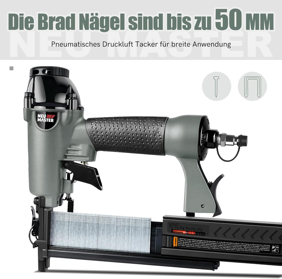 NEU MASTER Druckluftnagler, 2 in1 Drucklufttacker mit Transportkoffer inkl. 800 Nägel und 200 Klamme