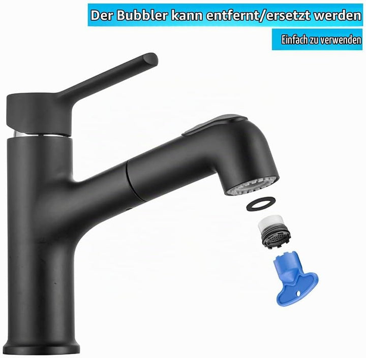 ONECE Wasserhahn Bad Schwarz mit ausziehbar Brause, Waschtischarmatur aus Messing Badarmatur Einhebe