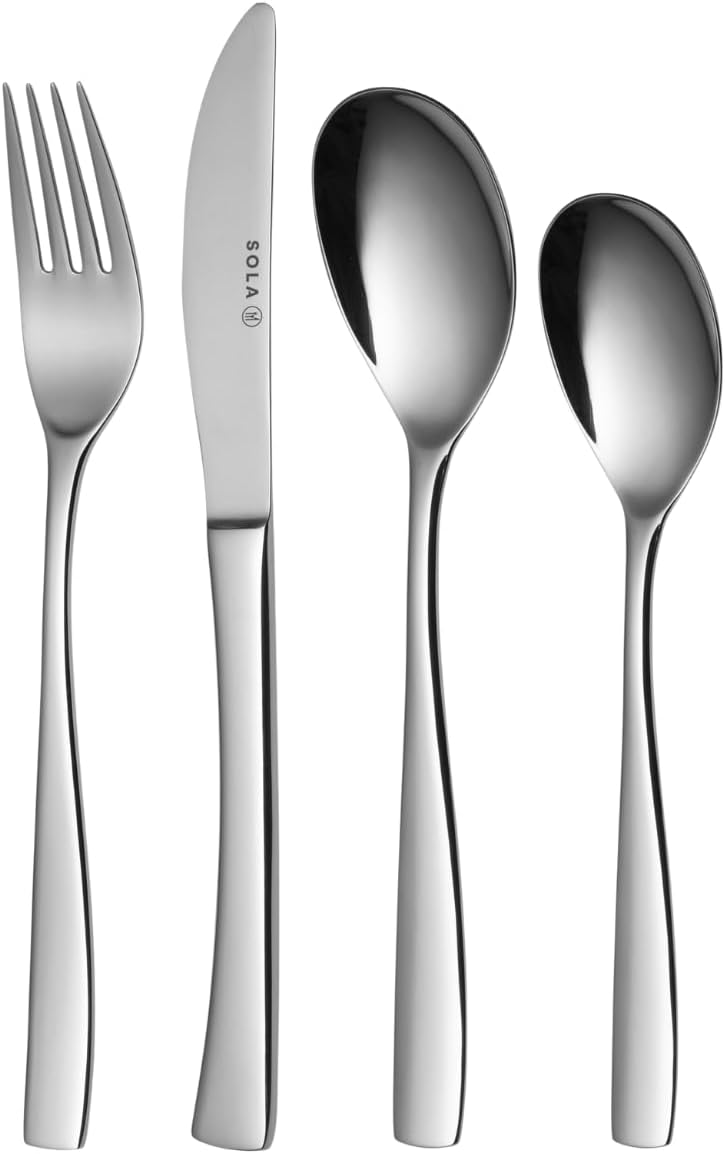 Sola Lotus Besteck Set - 6 Personen Essbesteck - 24 Teilig, 18/10 Rostfreiem Stahl - Robustes & Eleg
