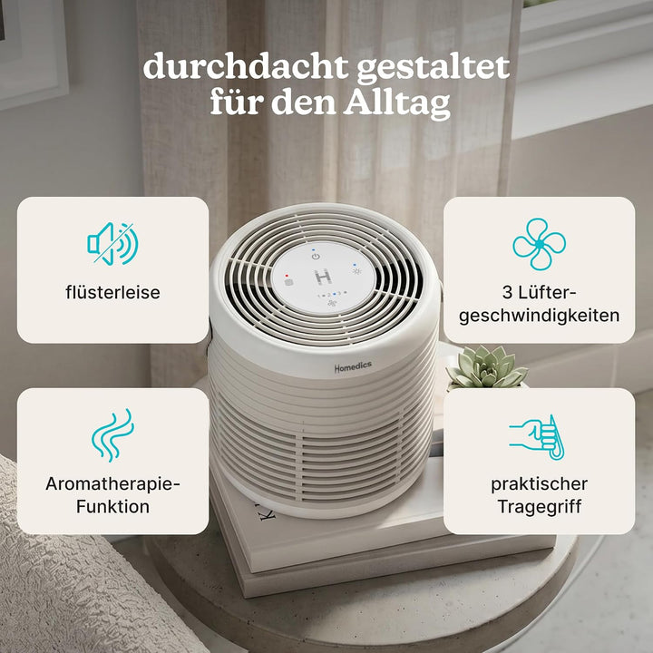 Homedics WhisperPure Comfort Luftreiniger mit True HEPA für Zuhause und Büro - Leises, Tragbares D