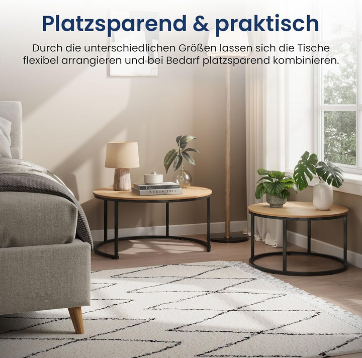 Home Collective Couchtisch 2er Set rund aus Holz, Wohnzimmertisch Modern, Beistelltisch Set 2 in 1 m