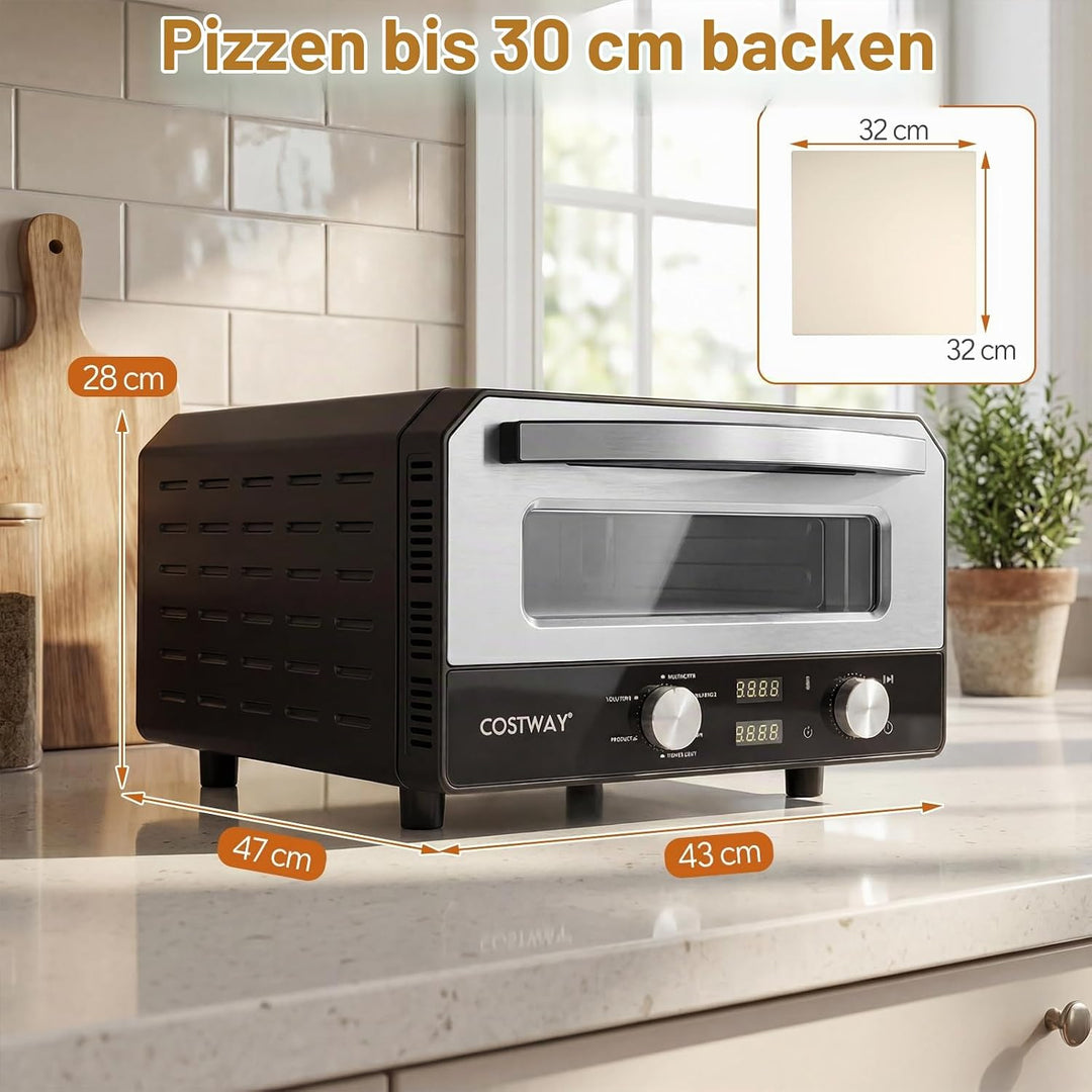 FANTASK Elektrischer Pizzaofen bis 400℃, 6 Programme, 2-Minuten Backfunktion, Pizzastein &amp; Schneider