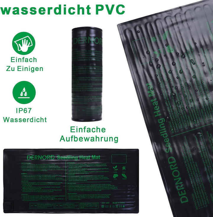 DERNORD Pflanzmatte Heizmatte 30W 25.5 X 53 cm Pflanzen Wasserdicht Heating Pad for Gemüse Blumen Se