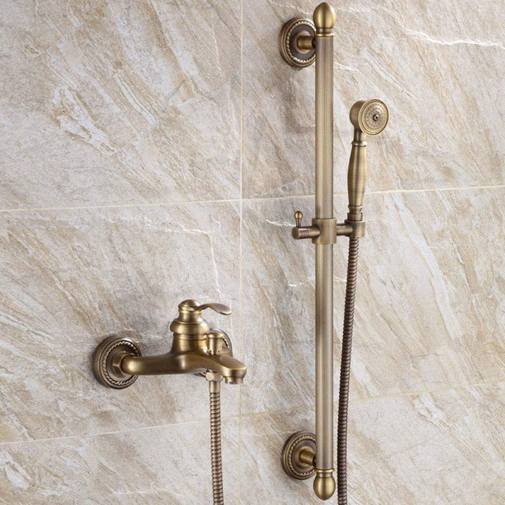 HomeLava Duscharmatur Wandmontage Einhand mit Handbrause in Antik Messing Mit Duschstange, Mit Dusch